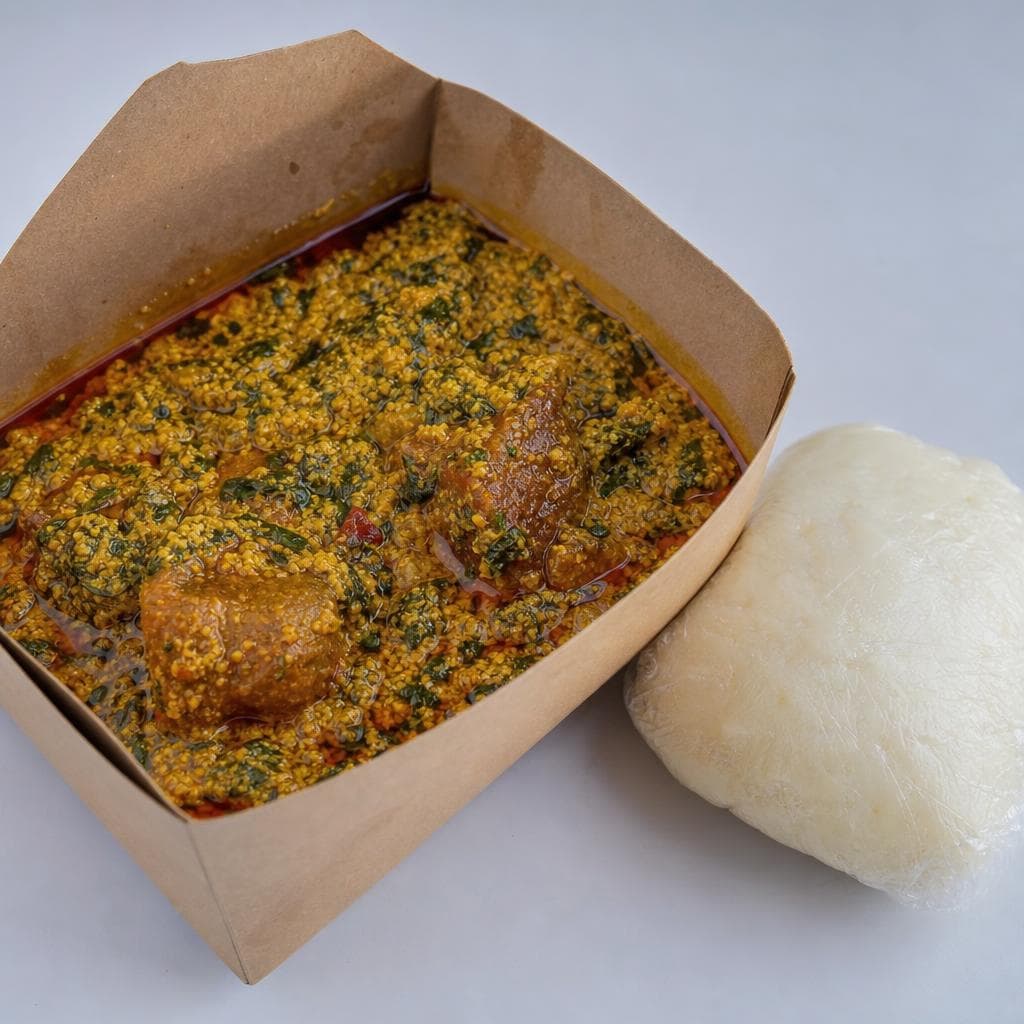Semovita + Egusi Soup + Grilled Beef